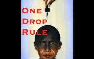 colorism. picture of Oboma with someone dropping black ink unto him and it says...one drop rule